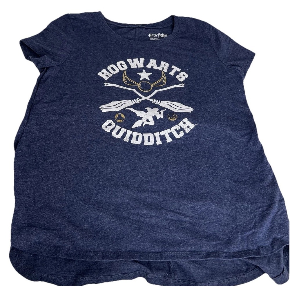 Harry Potter Hogwarts Quidditch Shirt Women's Large Blue Graphic Tee Wizard